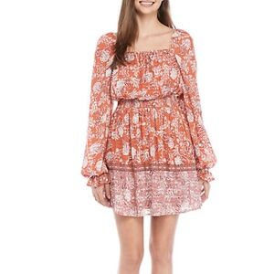 NWT Wonderly Junior's Square Neck Boho Peasant Dress Smocked Waist Size Medium M